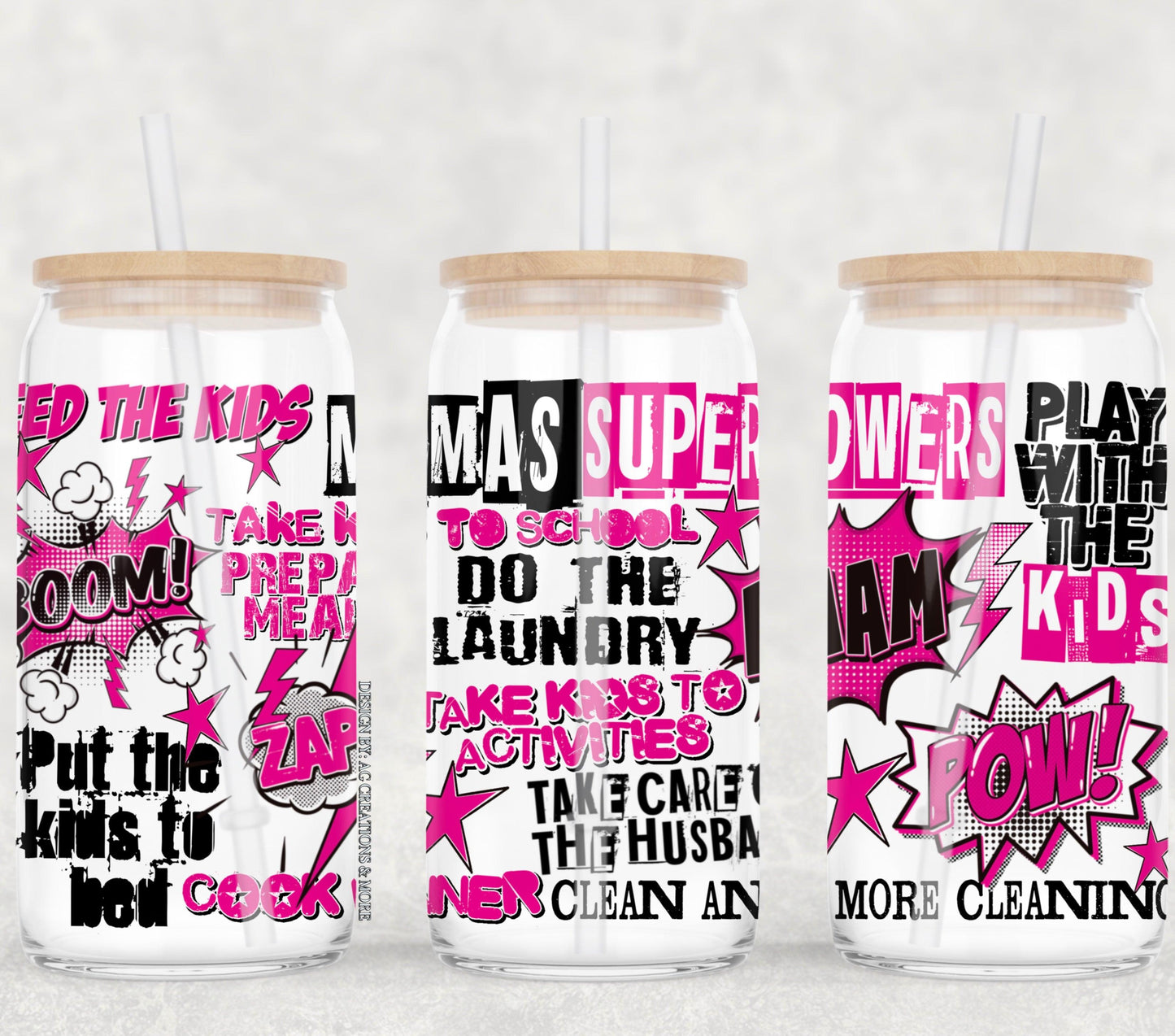 Mom is superpowers 16oz Glass Digital