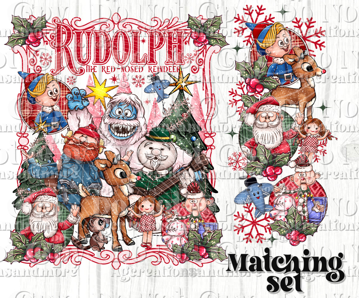 Red Nosed Reindeer 1 set Digital Download PNG