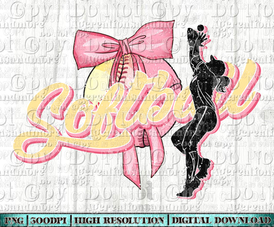 Softball Silhouette Bow Digital Download
