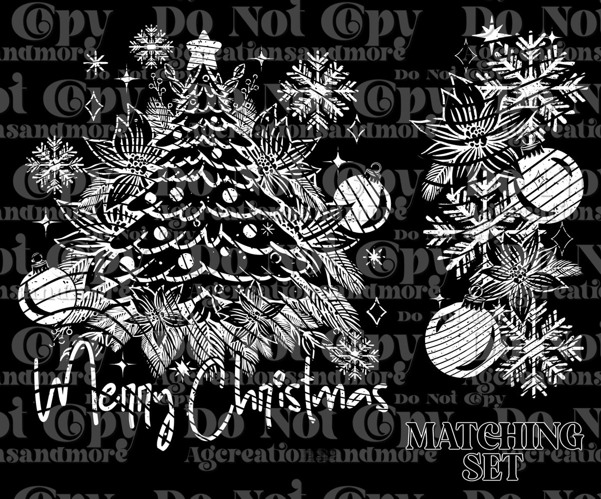 White Merry Christmas set Single Color Digital Download