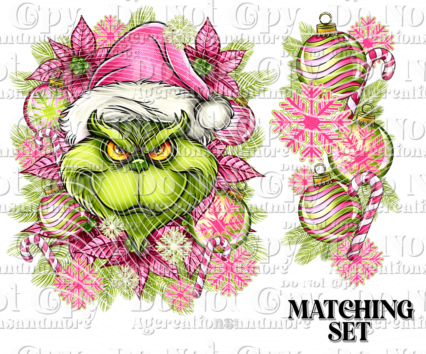 Pink green floral Set  Digital Download PNG