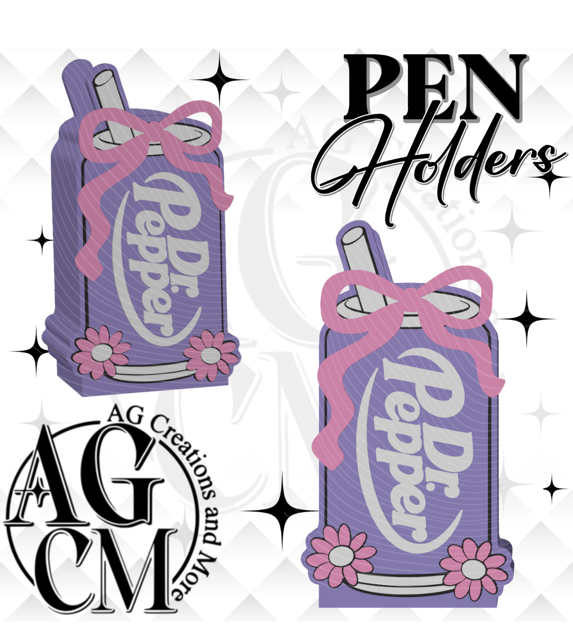 Girly Soda (bow laying in top) 3D Pen Holder 3MF File