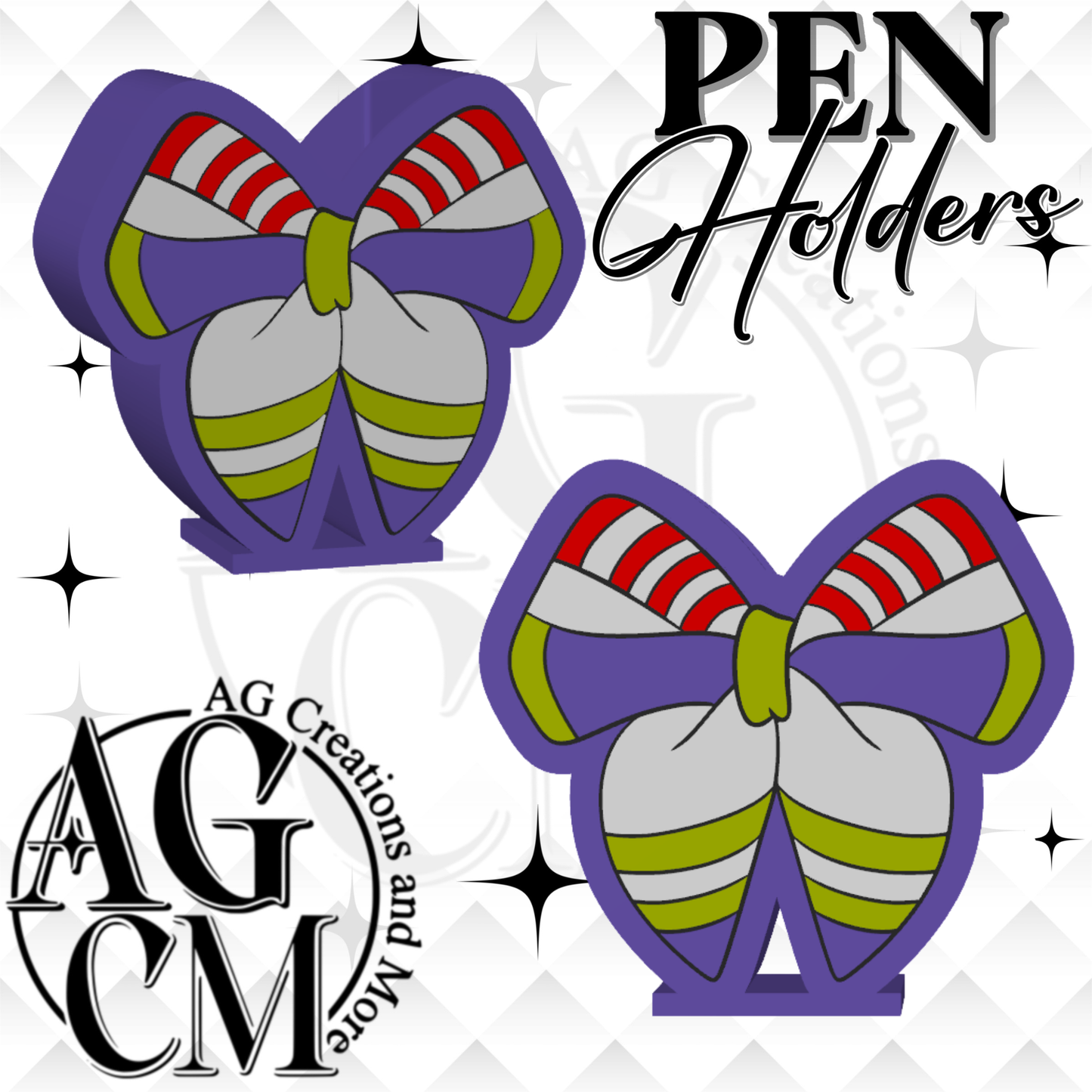 Purple, green stripe Bow 3D Pen Holders (wholesale)