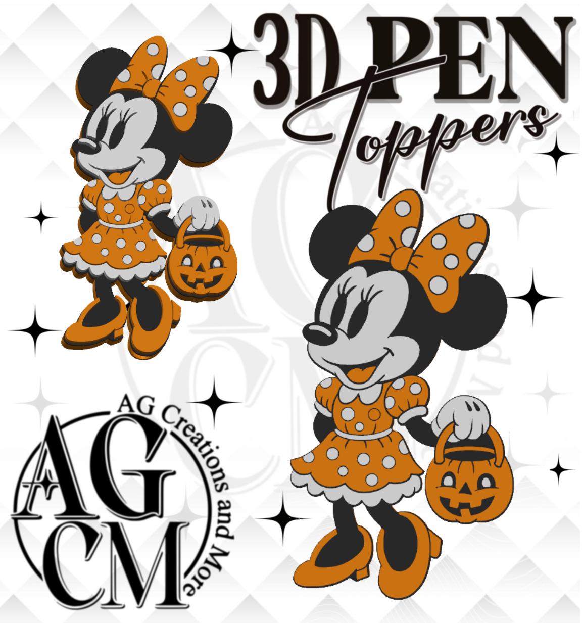 Vintage Girl Mouse Pumpkin 3D Pen Toppers (wholesale)