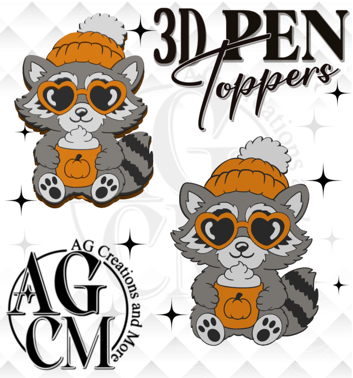 Fall Racoon 3D pen Toppers 3MF File
