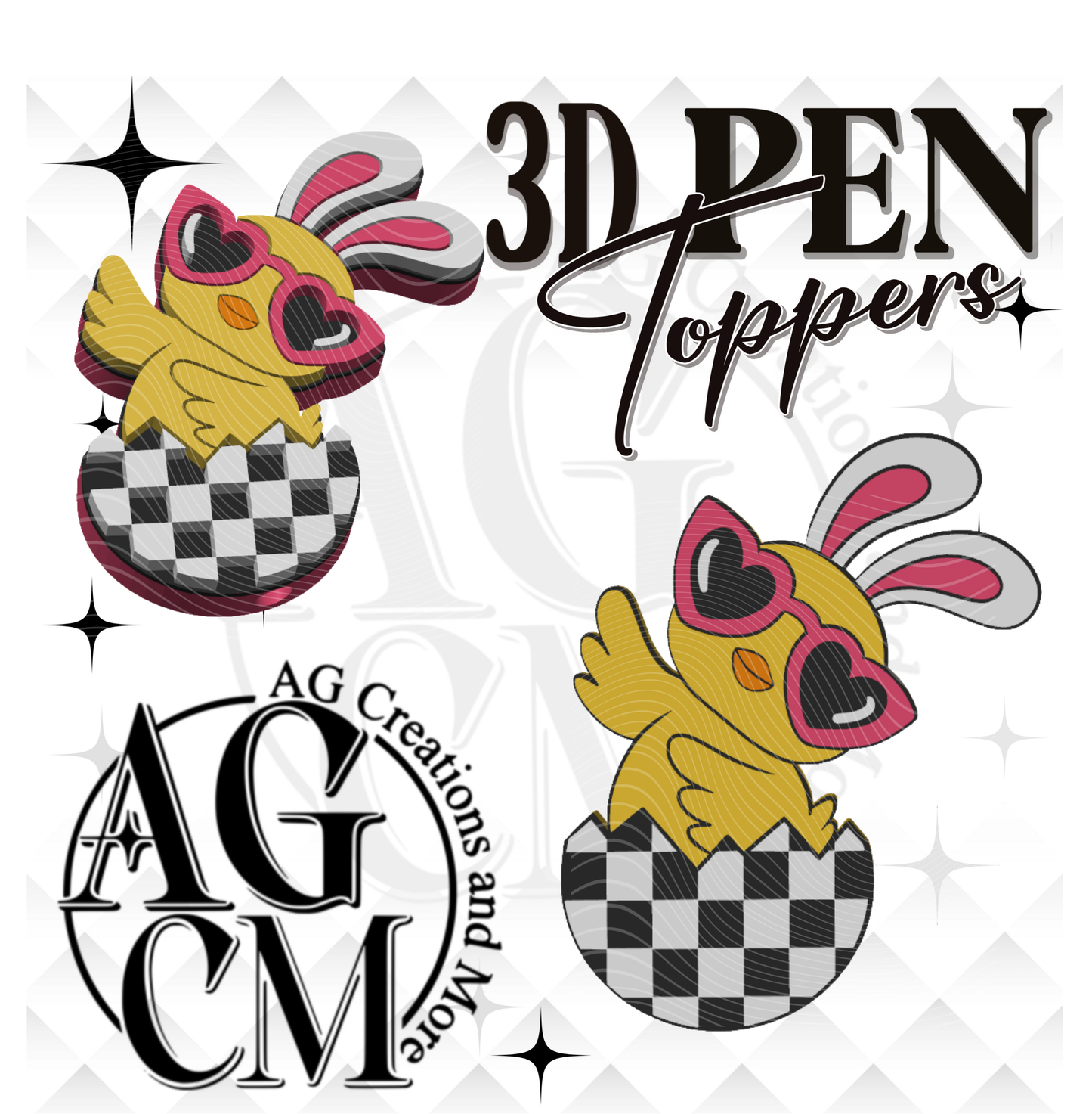 Chick Glasses Checker Egg Pen Toppers (wholesale)