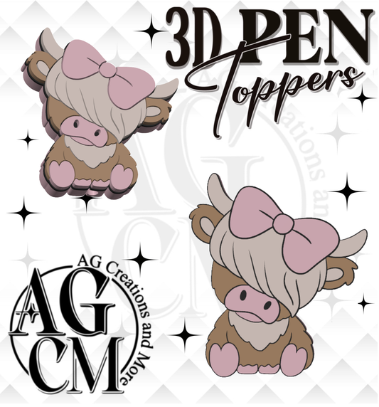 Highland Cow 3D Pen Toppers (wholesale singles)