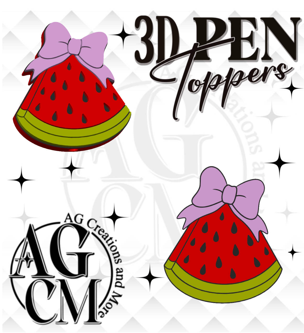 Watermelon 3D pen Toppers 3MF File