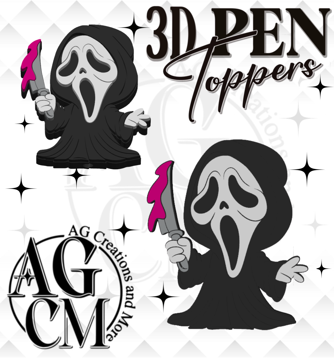 ghost F pink  3D pen Toppers 3MF File
