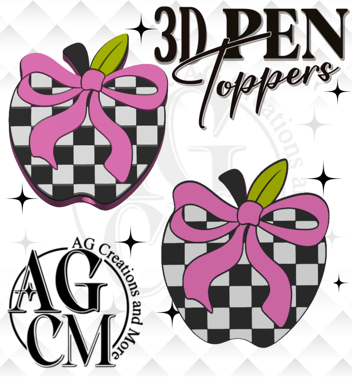 Checker Apple 3D Pen Toppers (wholesale)