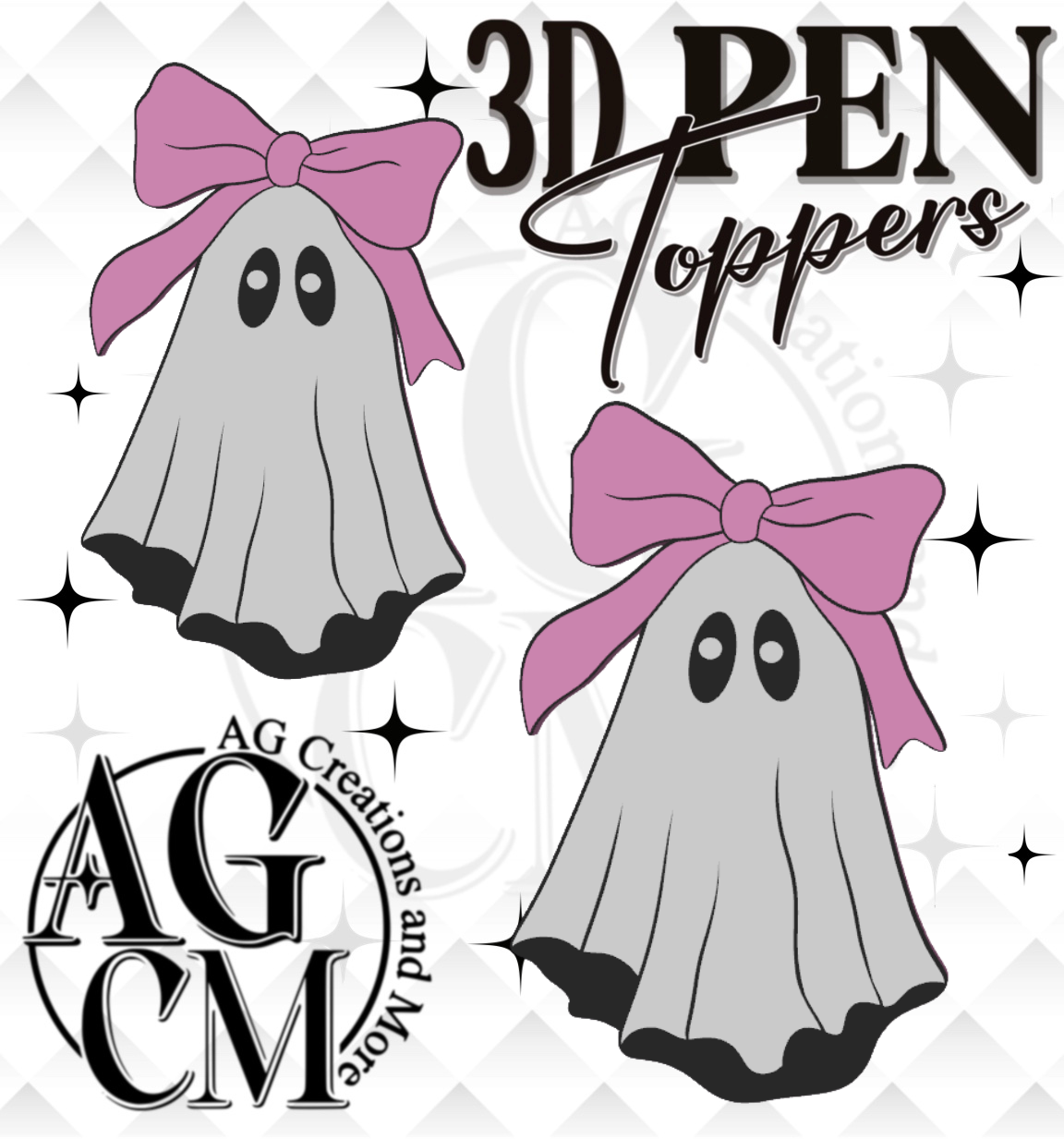 Ghost pink bow 3D pen Toppers 3MF File