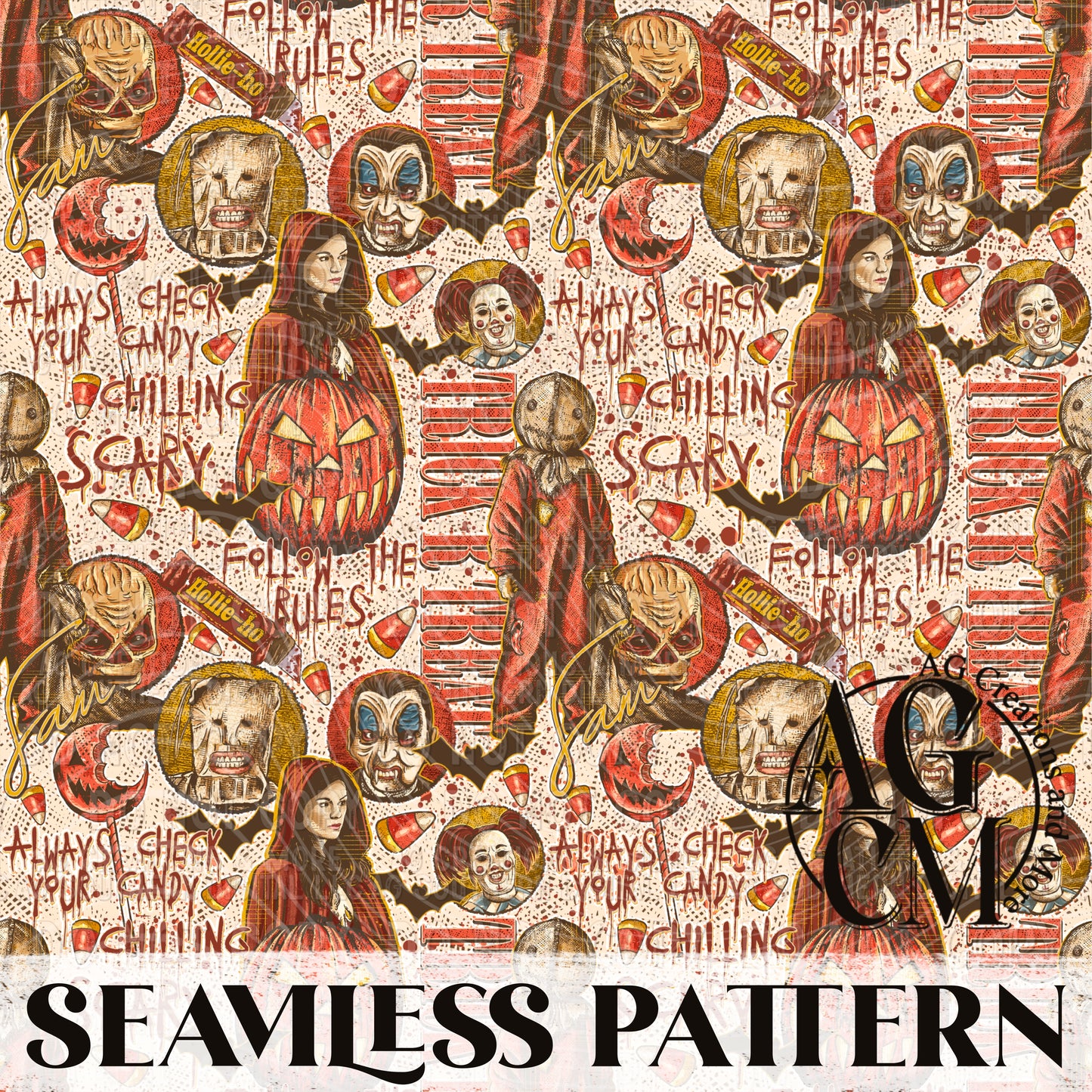 Scary Characters Sam Seamless Pattern PNG
