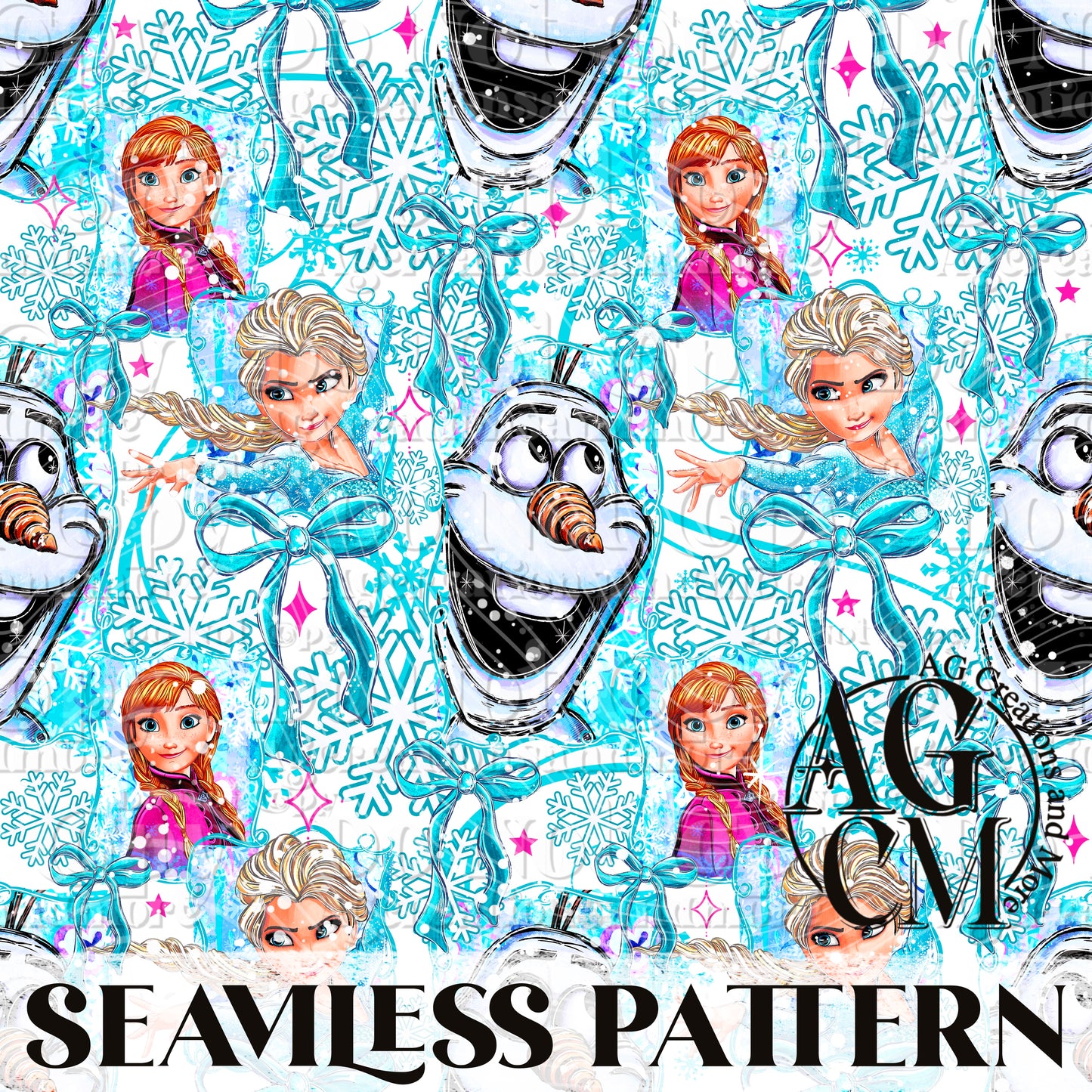 Snowman & Sisters   Seamless Pattern PNG