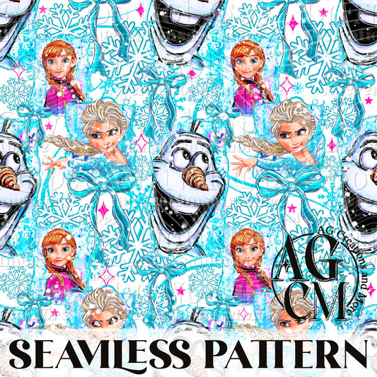 Snowman & Sisters   Seamless Pattern PNG