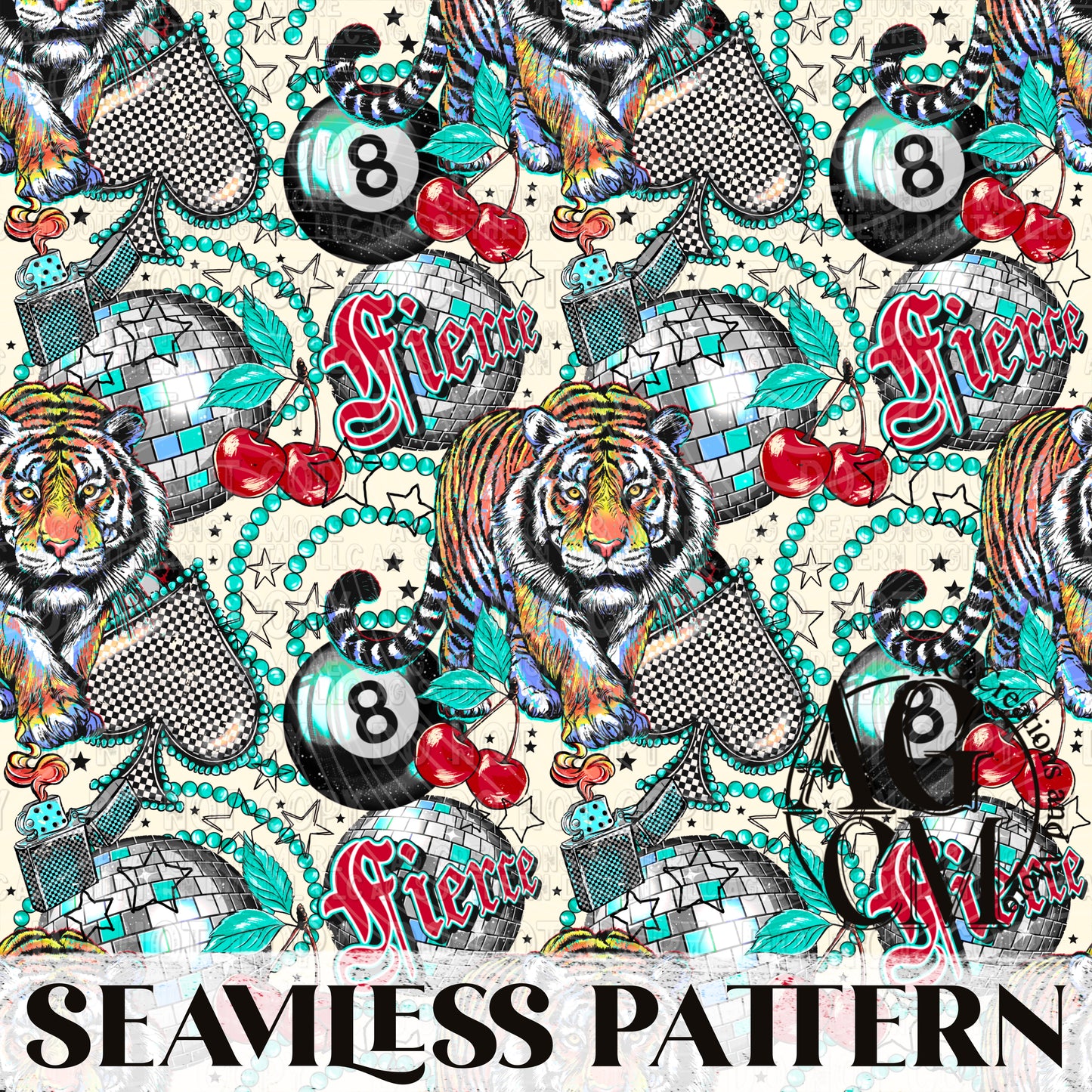 Fierce Tiger Seamless Pattern PNG