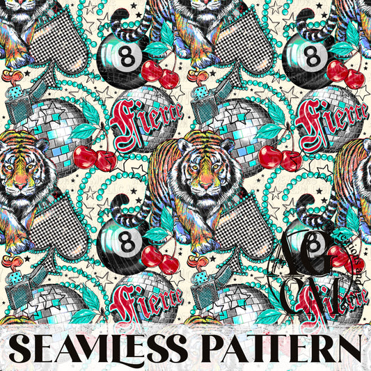 Fierce Tiger Seamless Pattern PNG