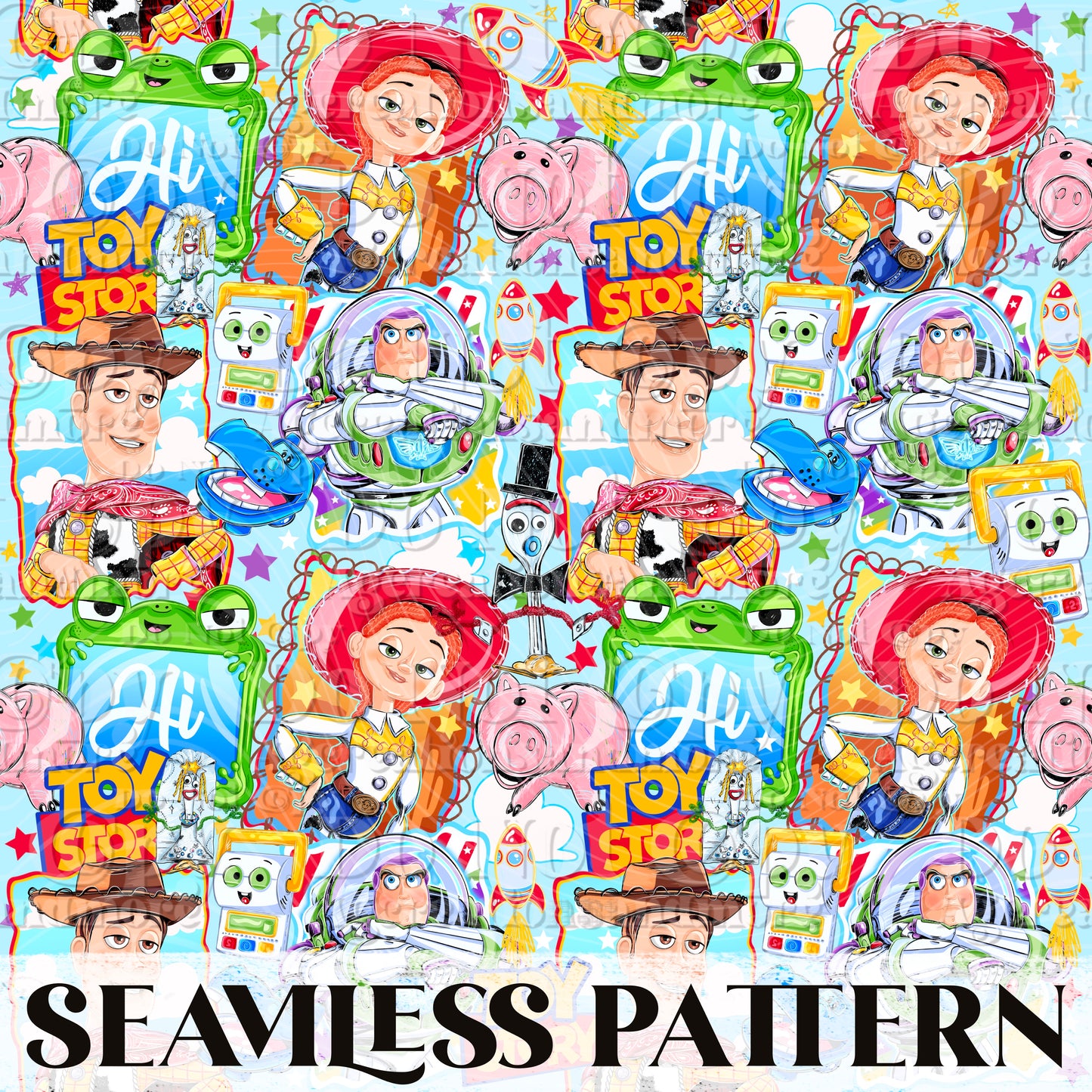 Cowgirl & Friends Seamless Pattern PNG