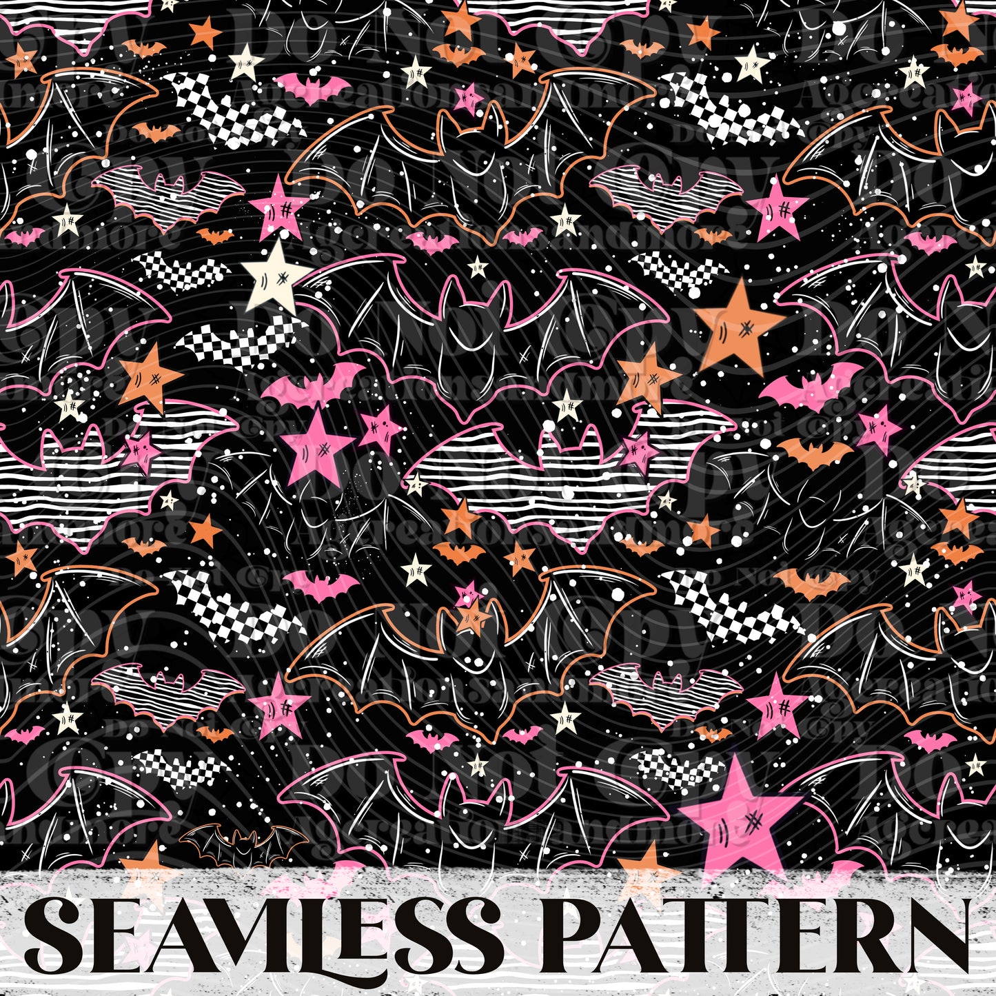 Freaking Bats Black Seamless Pattern PNG