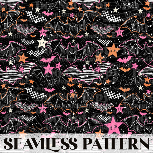 Freaking Bats Black Seamless Pattern PNG