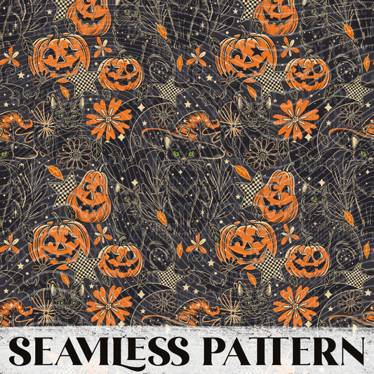 Black Cat Black Seamless Pattern PNG