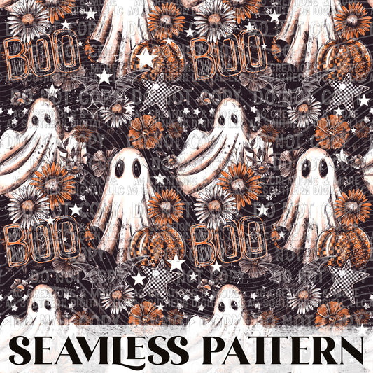 Boo Floral Black Seamless Pattern PNG