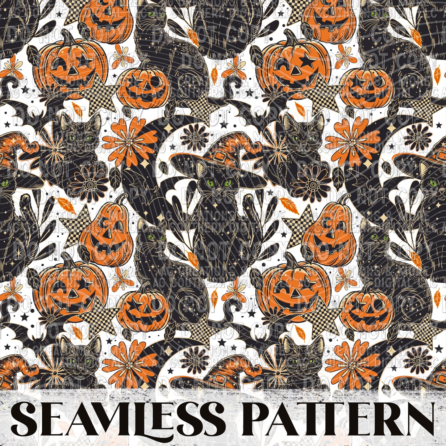 Black Cat Seamless Pattern PNG