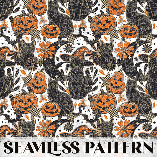 Black Cat Seamless Pattern PNG