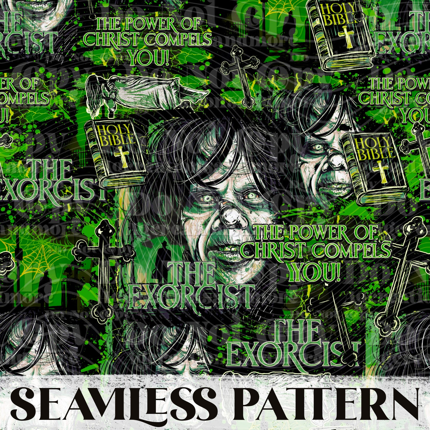 Possessed Girl Seamless Pattern PNG