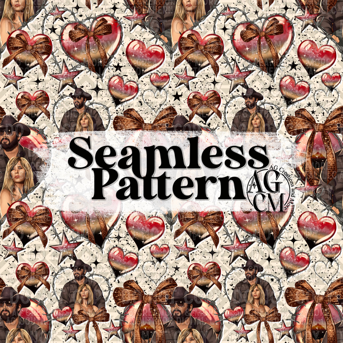 Western Love Seamless Pattern PNG