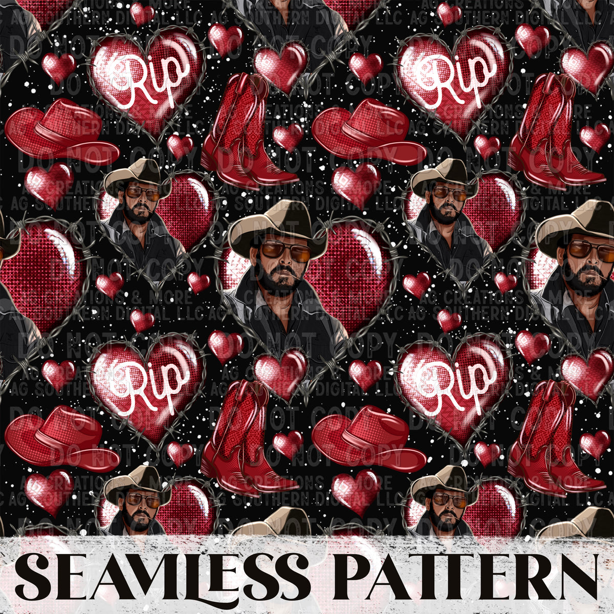 Crazy Today black RIP Seamless Pattern PNG