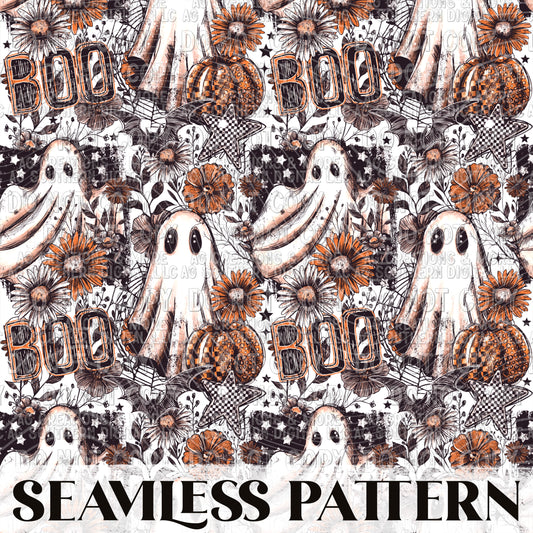Boo Floral White Seamless Pattern PNG