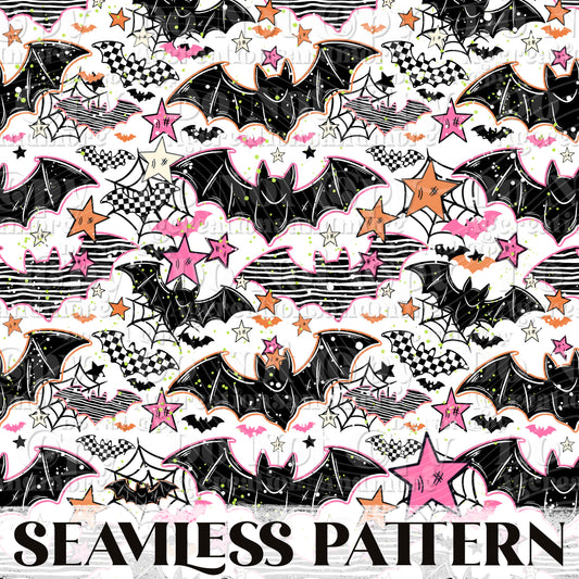 Freaking Bats White Seamless Pattern PNG