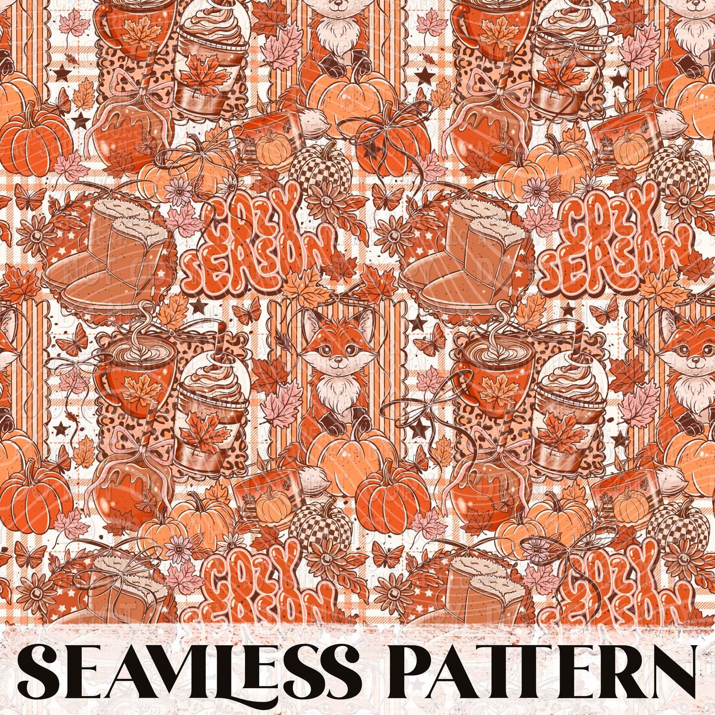 Cozy Season Fox Seamless Pattern PNG