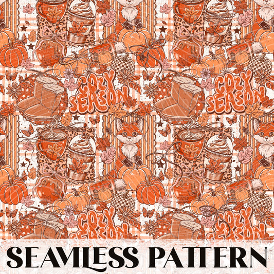 Cozy Season Fox Seamless Pattern PNG