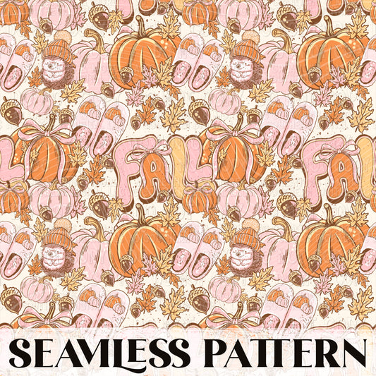 Cozy Fall Hedgehog Seamless Pattern PNG