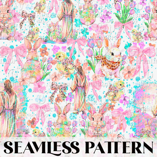 Jesus and Bunny Seamless Pattern PNG