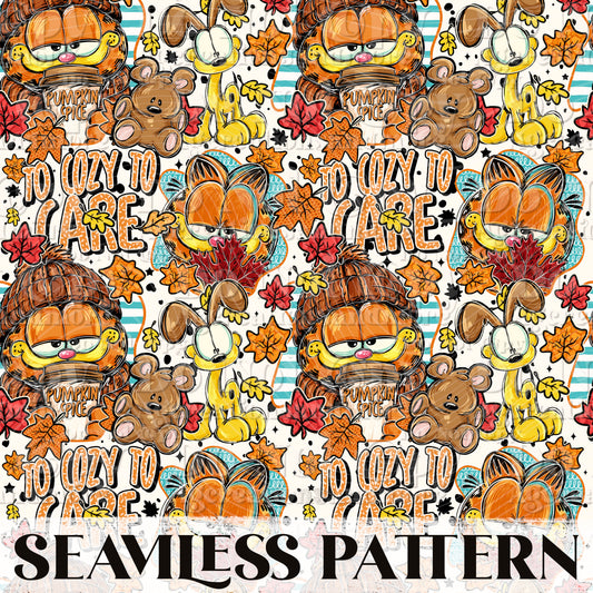 Fall Orange Cat Seamless Pattern PNG