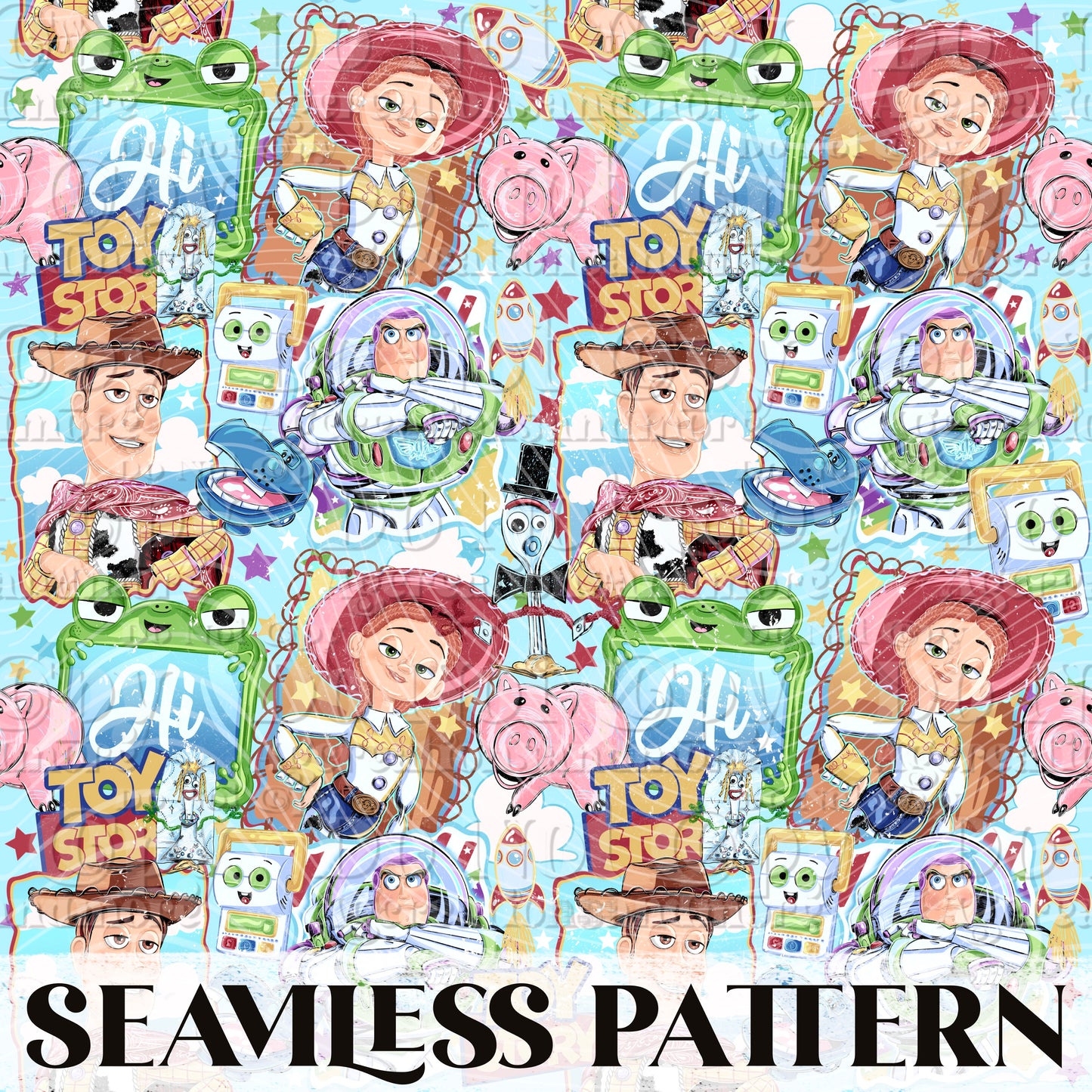 Cowgirl & Friends Seamless Pattern PNG