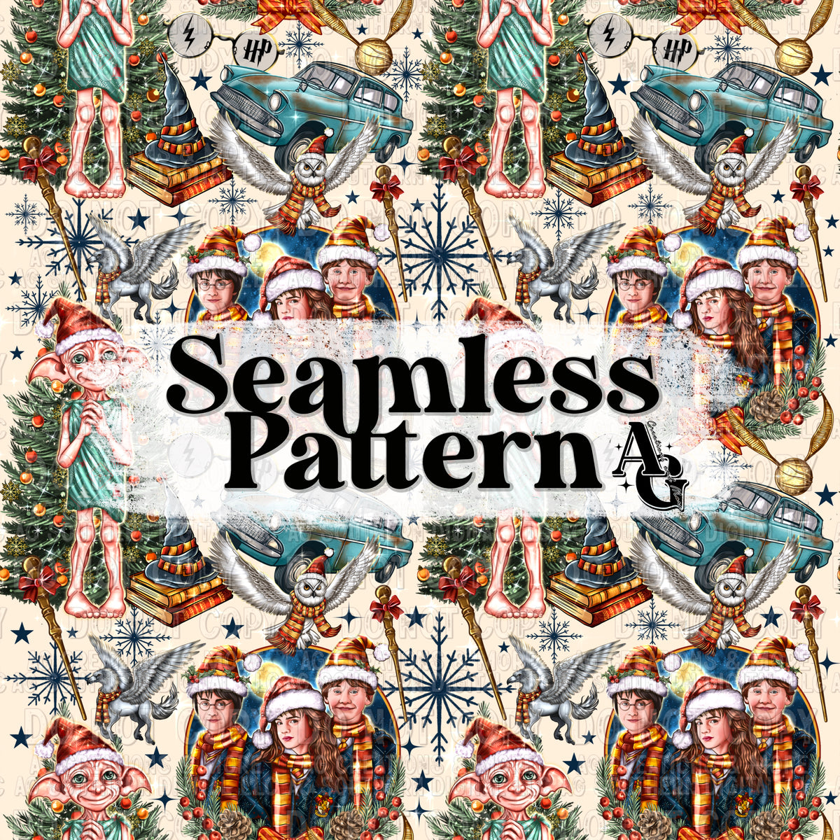 Happy Christmas Seamless Pattern PNG