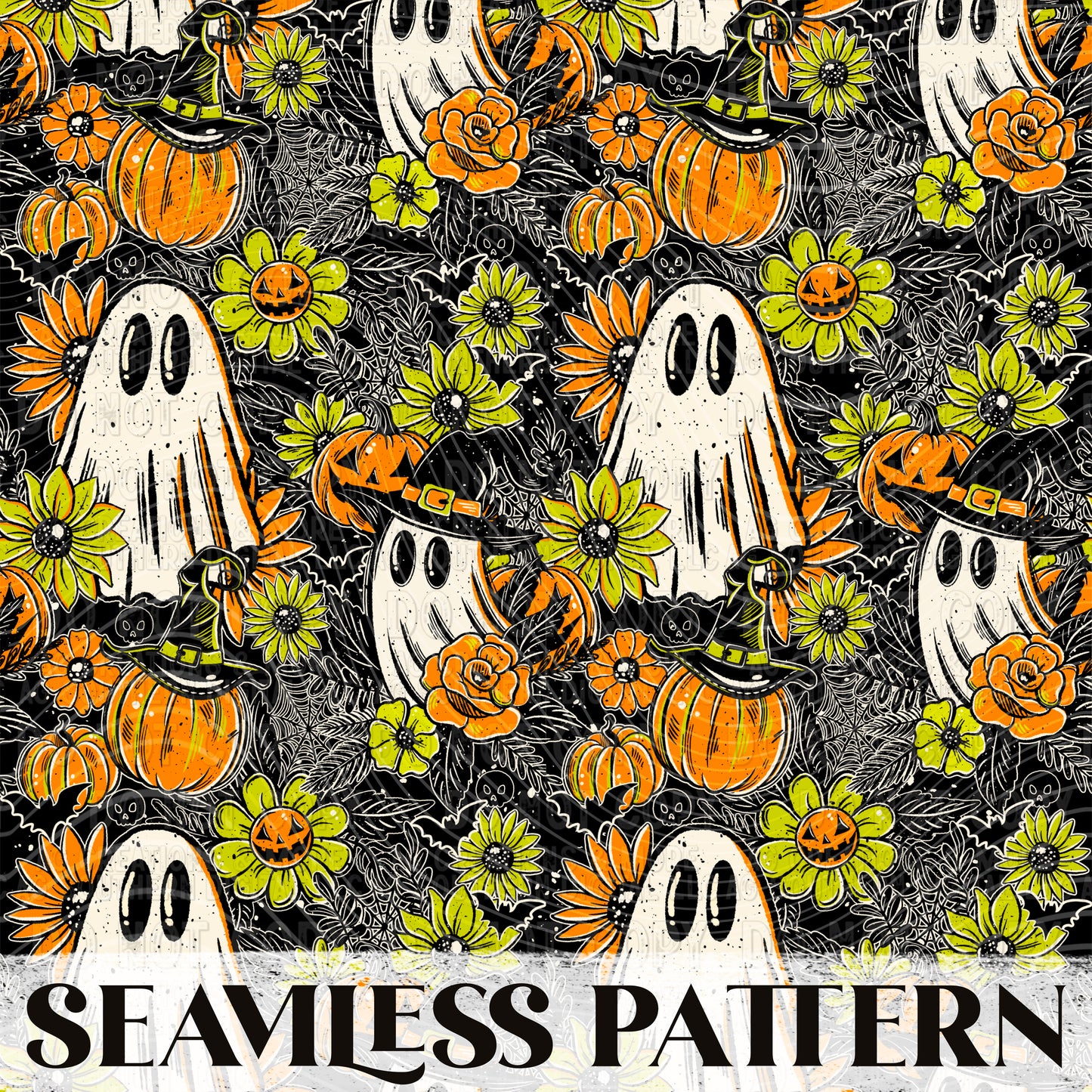 Floral Ghostie Seamless Pattern PNG