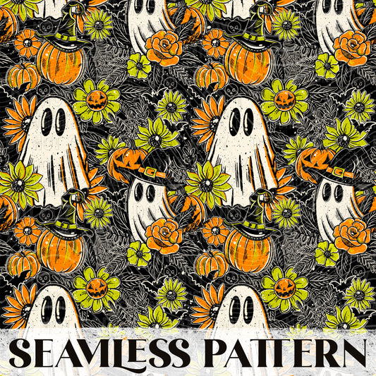 Floral Ghostie Seamless Pattern PNG