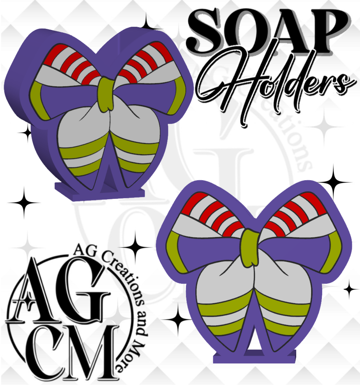 Purple, green stripe Bow 3D Soap Holders (wholesale)