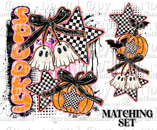 Retro Halloween Spooky Coquette Png, Halloween Leopard Checkered Fall, Spooky png, Halloween Girly png, Fall png Digital Download PNG