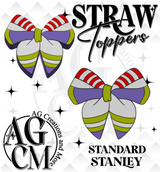 Purple, green stripe Bow 3D Straw Topper (wholesale)