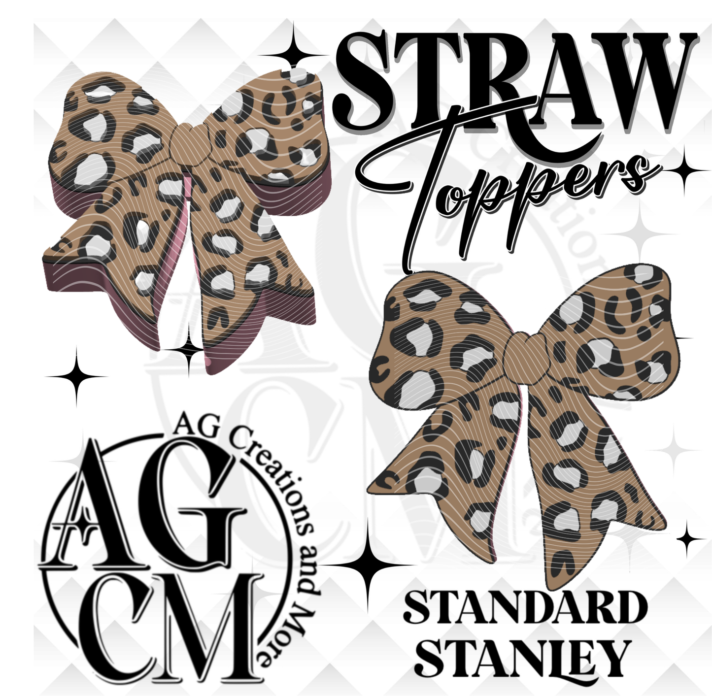 Leopard bow Straw Topper (wholesale)