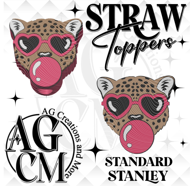 Cheetah Bubble Gum Straw Topper (wholesale)