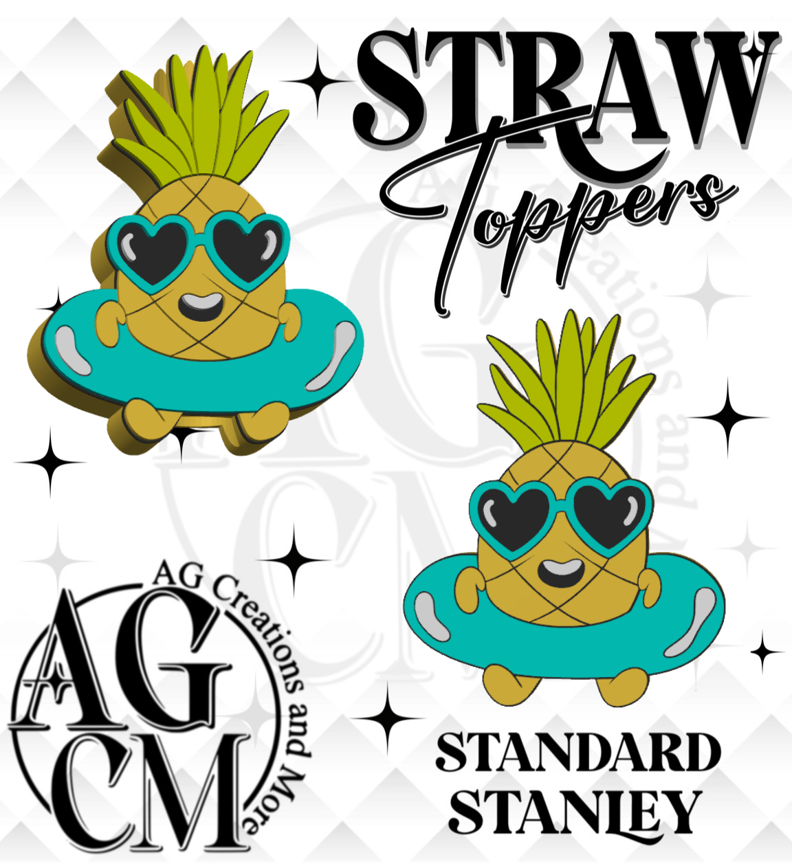 Pineapple 3D Straw Topper (wholesale)