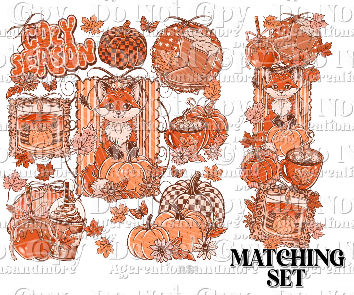 Cozy Season Fox set Digital Download PNG