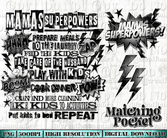 Mama superpowers pocket set Single color Digital Download