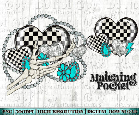 Checker heart conchos pocket set Digital Download